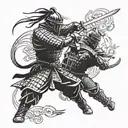 a samurai fighting with a sword against a gladiator tattoo design idea