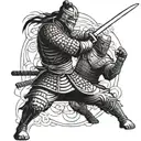 a samurai fighting with a sword against a gladiator tattoo design idea