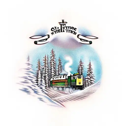 old style train driving through forest on fire  tattoo design idea