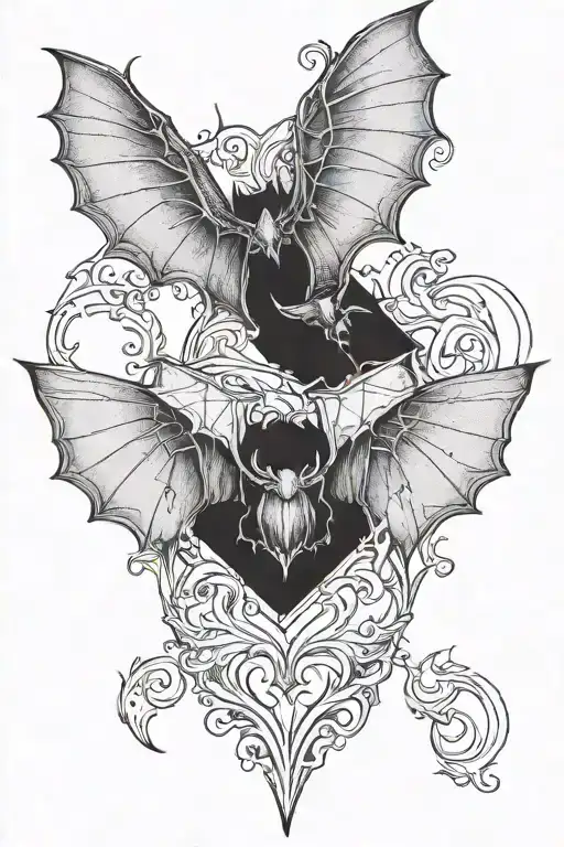 symetric bat wings tattoo design idea