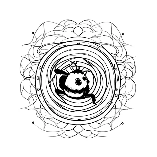 A bumble bee flying towards Van Gogh's Starry Night with chains forming a border tattoo design idea
