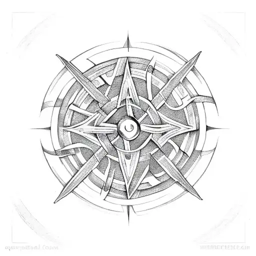 A Celtic knotwork compass with a trail of learning books tattoo design idea
