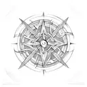A Celtic knotwork compass with a trail of learning books tattoo design idea