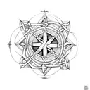 A Celtic knotwork compass with a trail of learning books tattoo design idea