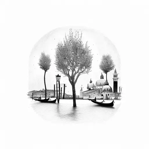 Venice with tree tattoo design idea