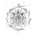 Micro realism geometric, sailing ship, david eye, lucifer, compass, stone column tattoo design idea
