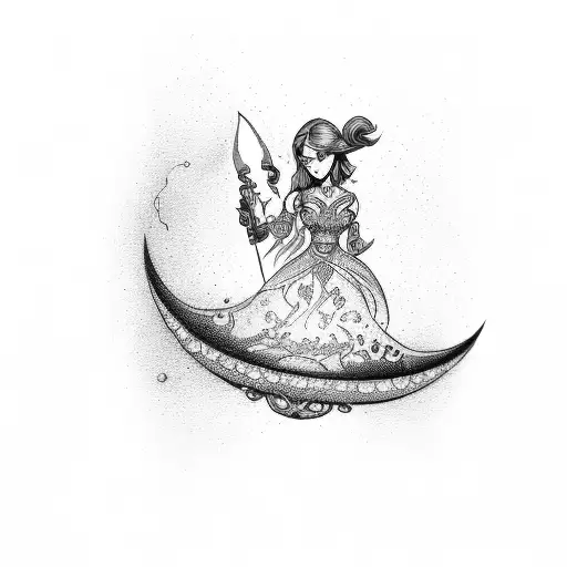 beatiful genie in a bottle girl holding a magic fire knife tattoo design idea