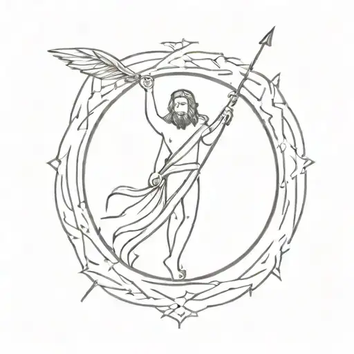 Devoted to God with spear surrounded tattoo design idea