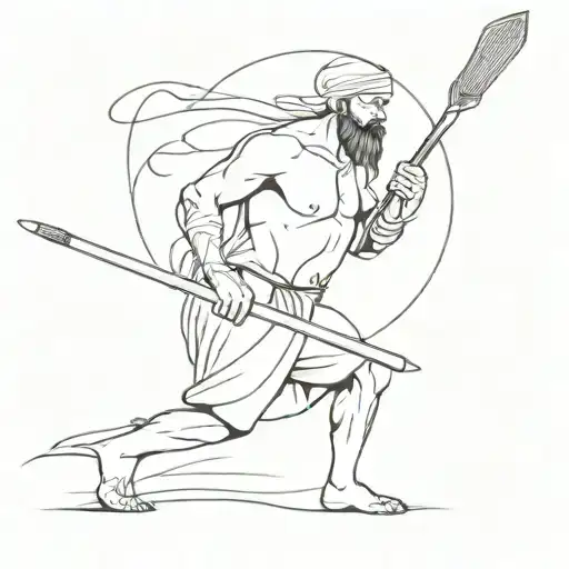 a man devoted to God who is given a spear fisherman with long tattoo design idea