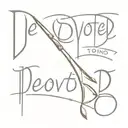 spear going through the words " devoted to God " written tattoo design idea