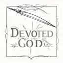 spear going through the words " devoted to God " written tattoo design idea