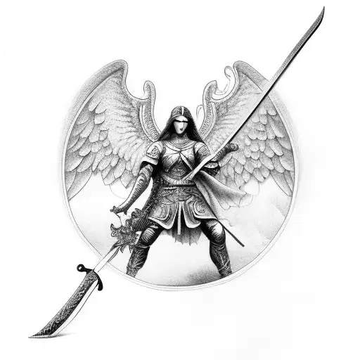 guardian angel with sword tattoo design idea