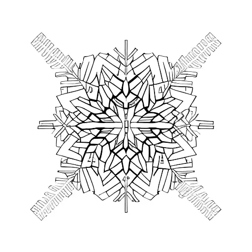 A minimalist geometric snowflake design with ski tracks running through it tattoo design idea