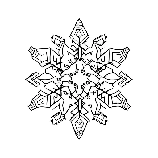 A minimalist snowflake pattern incorporated into a circuit board design tattoo design idea
