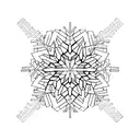 A minimalist geometric snowflake design with ski tracks running through it tattoo design idea