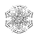 A minimalist geometric snowflake design with ski tracks running through it tattoo design idea