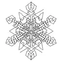 A minimalist geometric snowflake design with ski tracks running through it tattoo design idea