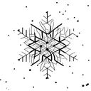 A minimalist geometric snowflake design with ski tracks running through it tattoo design idea