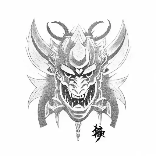 Oni Mask Dragon Samurai tattoo design idea