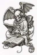 sheet ghost reading books with headphones listening tattoo design idea