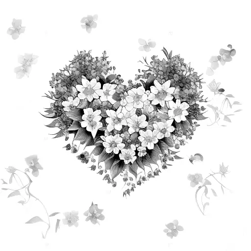 bleeding heart, passionflower, bluebells, forget-me-nots, hydrangea, sunflower, blue iris, daffodil, poppys,  tattoo design idea