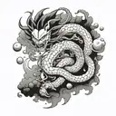 A dragon ball themed sleeve tattoo featuring Shenlong emerging from the clouds with the dragon balls scattered around tattoo design idea