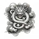 A dragon ball themed sleeve tattoo featuring Shenlong emerging from the clouds with the dragon balls scattered around tattoo design idea