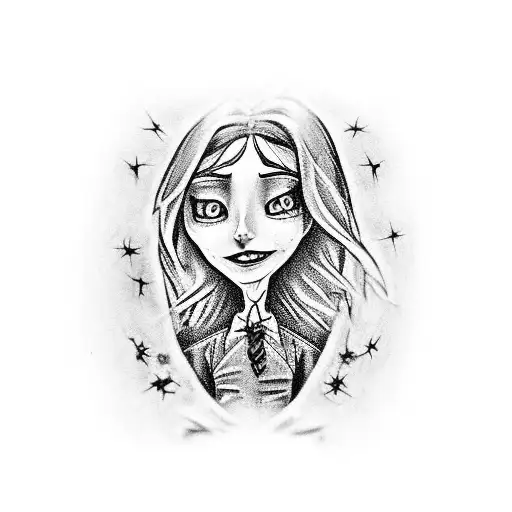 harry potter castle with symbols, little prince, Emily "corpse bride", Coraline "Coraline" tattoo design idea