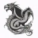 Game of thrones style dragon with symmetry, both wings open to cover pecks and head in between  tattoo design idea