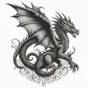 Game of thrones style dragon with symmetry, both wings open to cover pecks and head in between  tattoo design idea