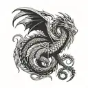 Game of thrones style dragon with symmetry, both wings open to cover pecks and head in between  tattoo design idea