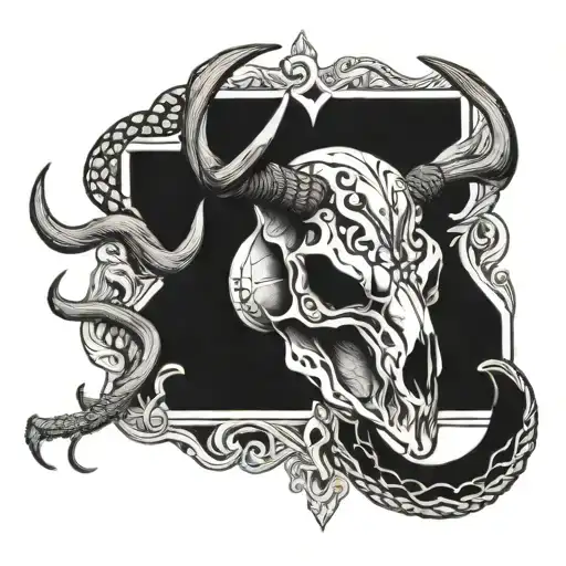 deer skull with snake intertwined tattoo design idea