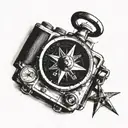 compass hanging off a polaroid camera tattoo design idea