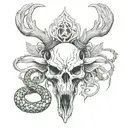 deer skull with snake intertwined tattoo design idea
