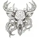 deer skull with snake intertwined tattoo design idea