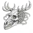 deer skull with snake intertwined tattoo design idea