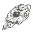 compass hanging off a polaroid camera tattoo design idea