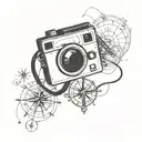 compass hanging off a polaroid camera tattoo design idea