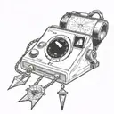 compass hanging off a polaroid camera tattoo design idea