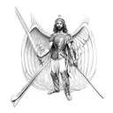 Archangel Michael kneeling with sword in hand before him. In the other hand, he holds a defensive shield with the Slovak tattoo design idea