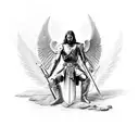 Archangel Michael kneeling with sword in hand before him. In the other hand, he holds a defensive shield with the Slovak tattoo design idea