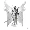 Archangel Michael kneeling with sword in hand before him. In the other hand, he holds a defensive shield with the Slovak tattoo design idea
