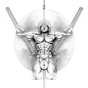 mix of les paul guitar and vetruvian man to cover biceps triceps deltoid  tattoo design idea