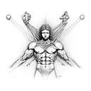 mix of les paul guitar and vetruvian man to cover biceps triceps deltoid  tattoo design idea