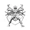 mix of les paul guitar and vetruvian man to cover biceps triceps deltoid  tattoo design idea