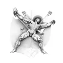 mix of les paul guitar and vetruvian man to cover biceps triceps deltoid  tattoo design idea