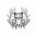 Frogs, mushrooms, branches, forest vibe  tattoo design idea