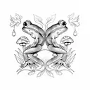 Frogs, mushrooms, branches, forest vibe  tattoo design idea