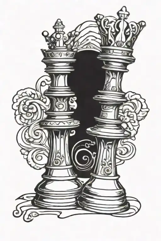 King and queen chess piece tattoo design idea