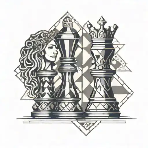 king and queen chess piece intertwined symbolizing growth tattoo design idea
